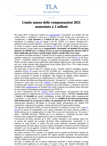 Limite annuo delle compensazioni 2021 aumentato a 2 milioni